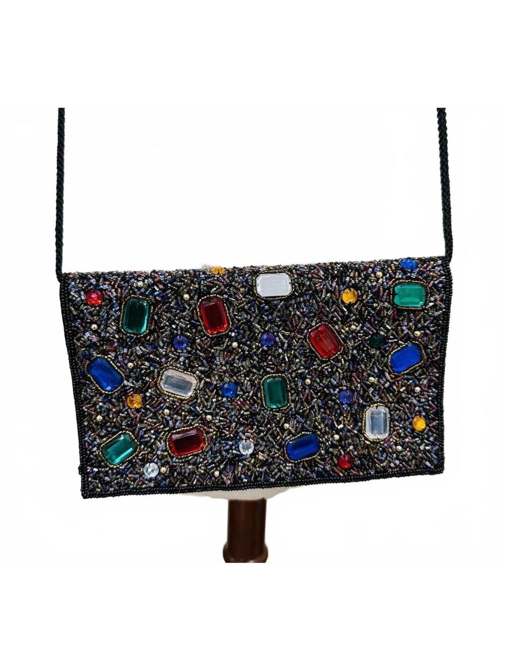 Sorpresa Beaded Multicolor Evening Clutch Bag with Shoulder Strap